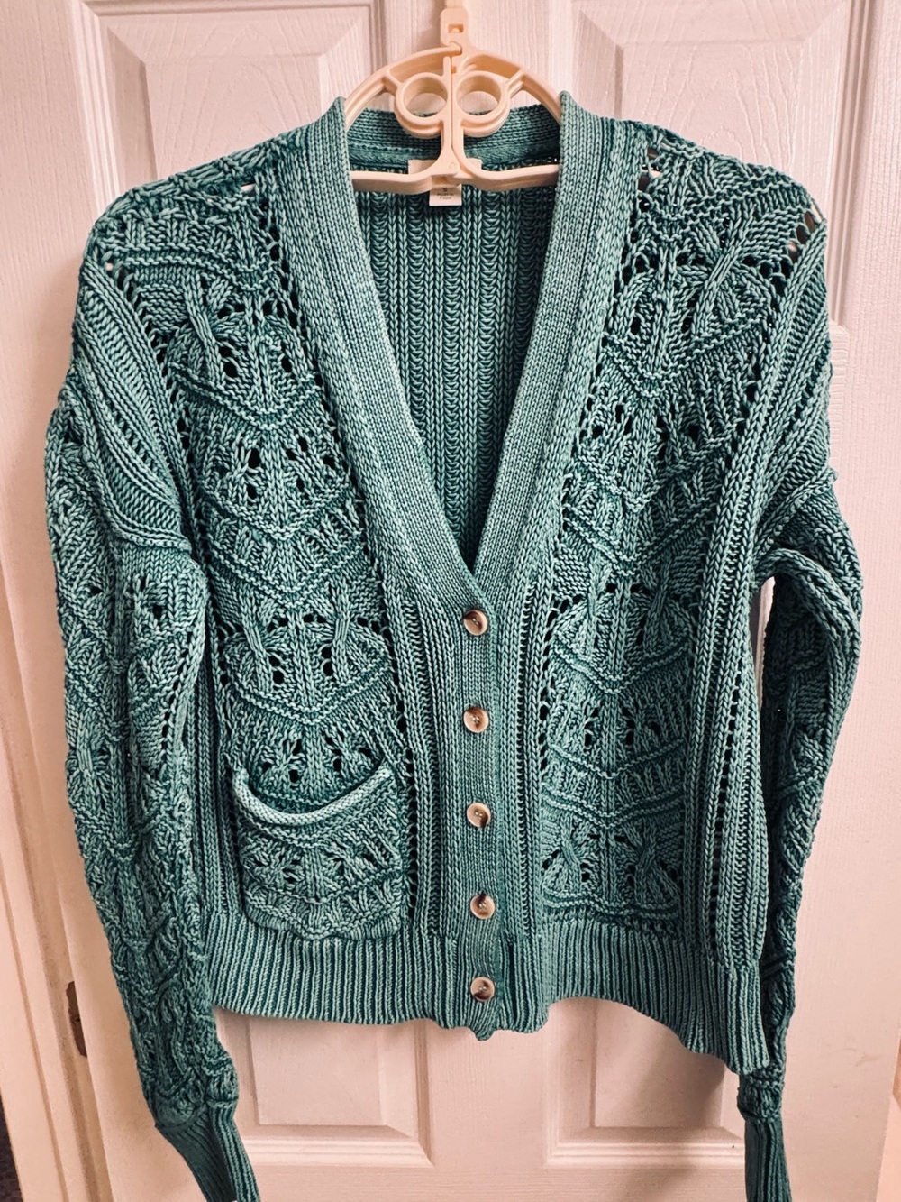 Sundance Seafoam Aqua Open Knit Button Cardigan Sweater | Small